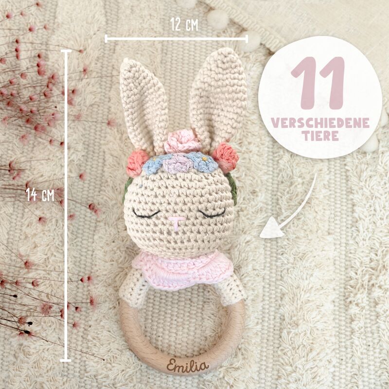 Personalisierte Babyrassel "Hasenmädchen"