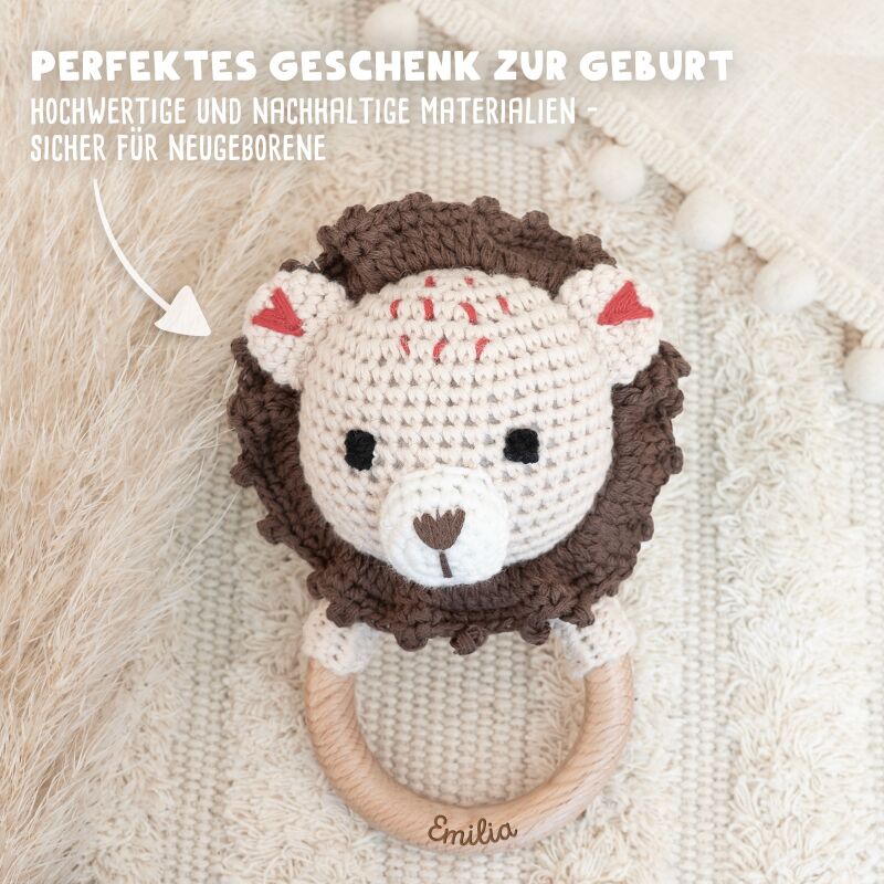 Personalisierte Babyrassel "Löwe"