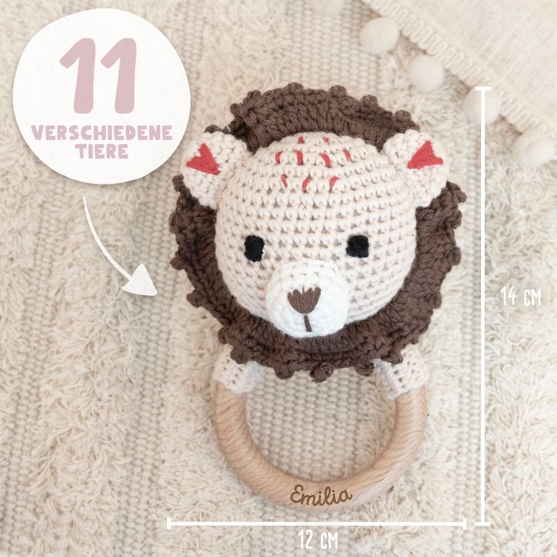 Personalisierte Babyrassel "Löwe"