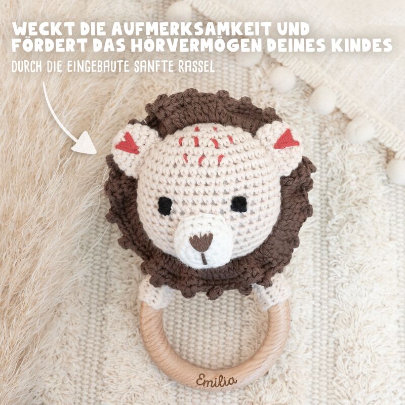 Personalisierte Babyrassel "Löwe"