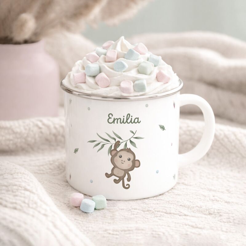 Emaille-Tasse „Affe“ personalisiert Sublimation