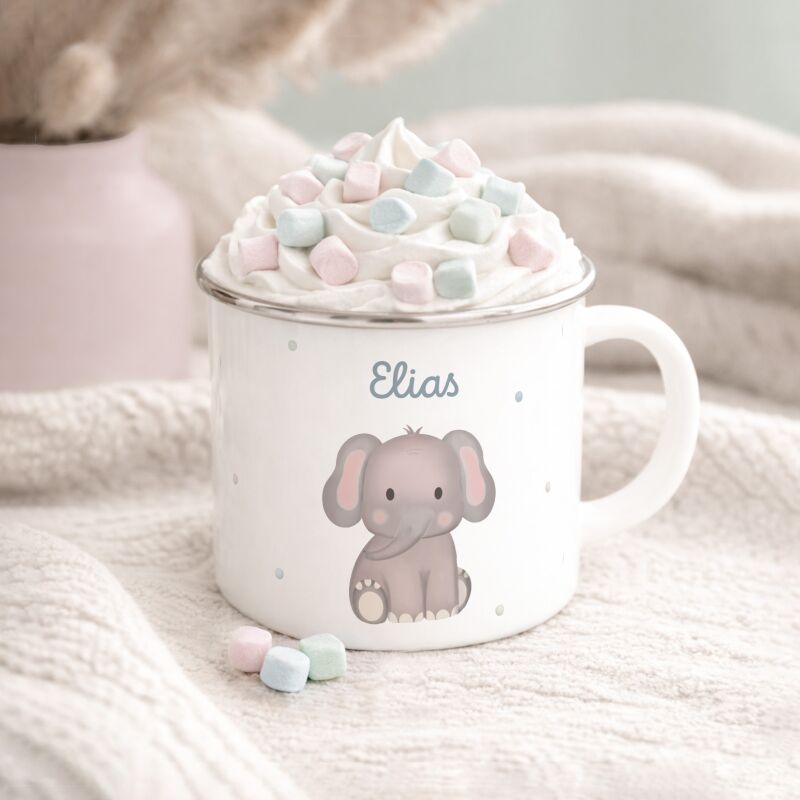 Emaille-Tasse „Elefant“ personalisiert Sublimation