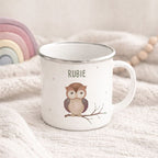 Emaille-Tasse „Eule“ personalisiert Sublimation