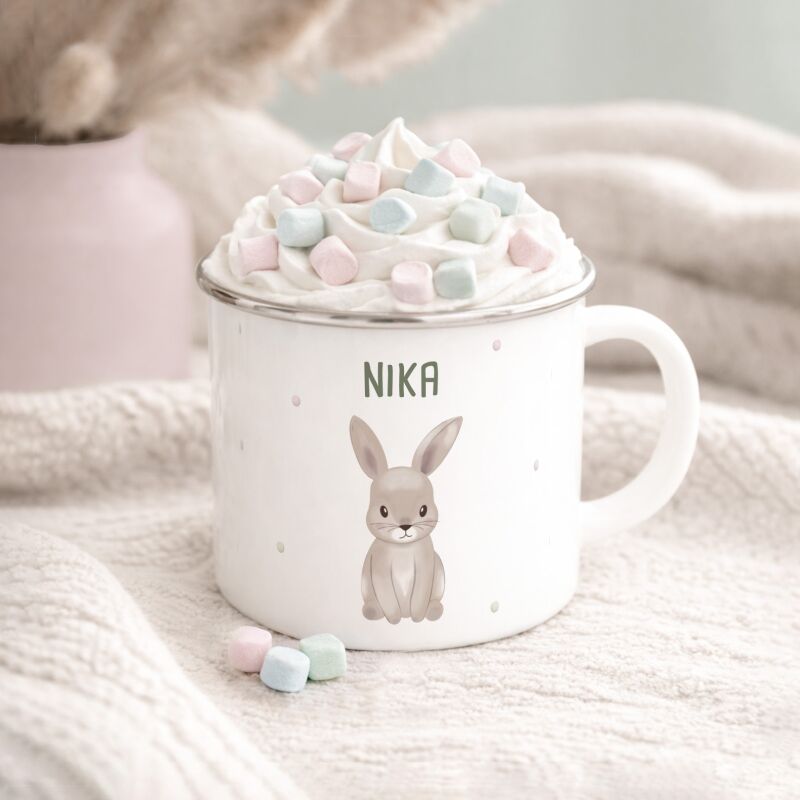 Emaille-Tasse „Hase“ personalisiert Sublimation