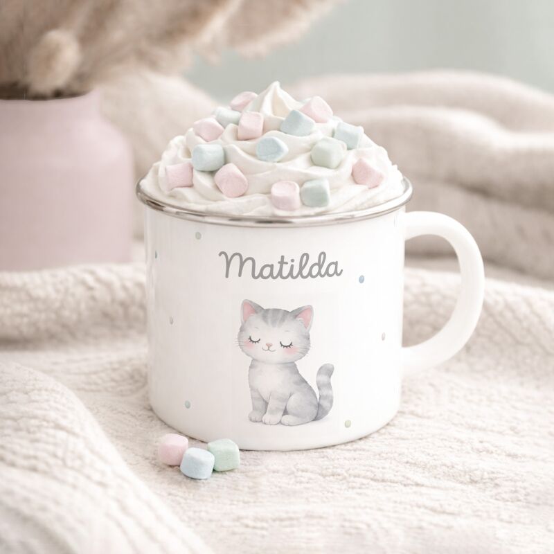 Emaille-Tasse „Katze“ personalisiert Sublimation