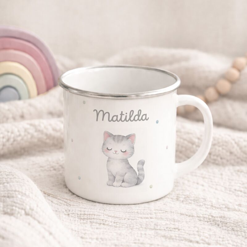 Emaille-Tasse „Katze“ personalisiert Sublimation