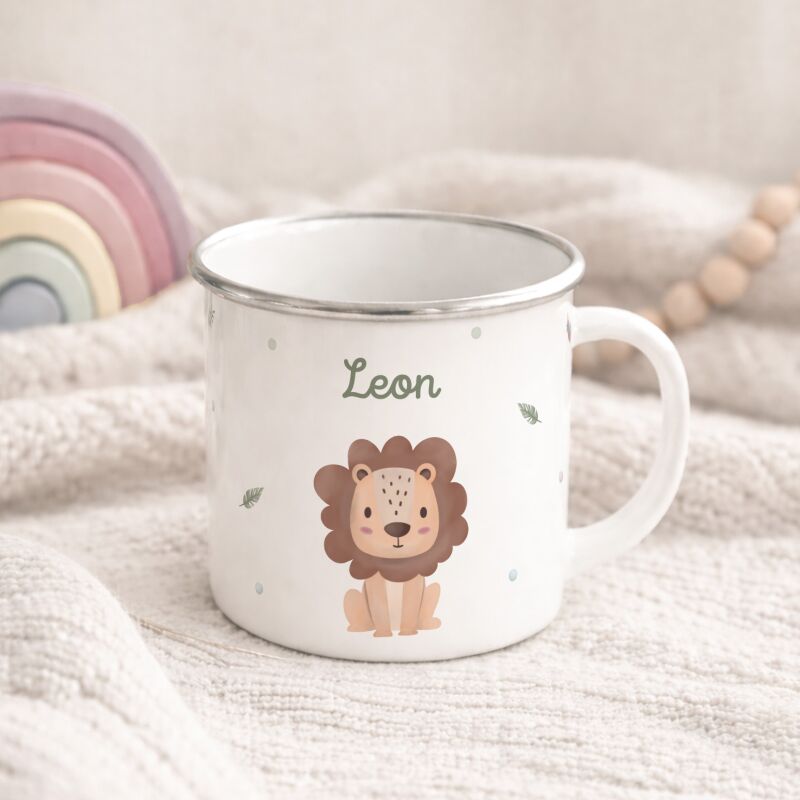 Emaille-Tasse „Löwe“ personalisiert Sublimation