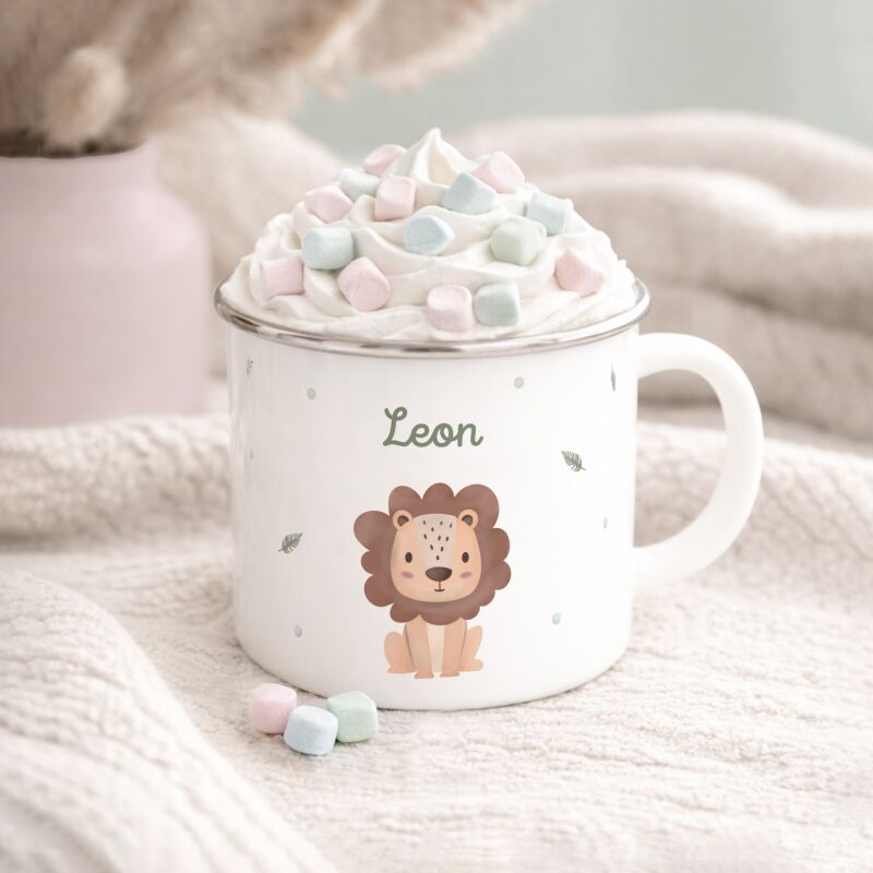 Emaille-Tasse „Löwe“ personalisiert Sublimation
