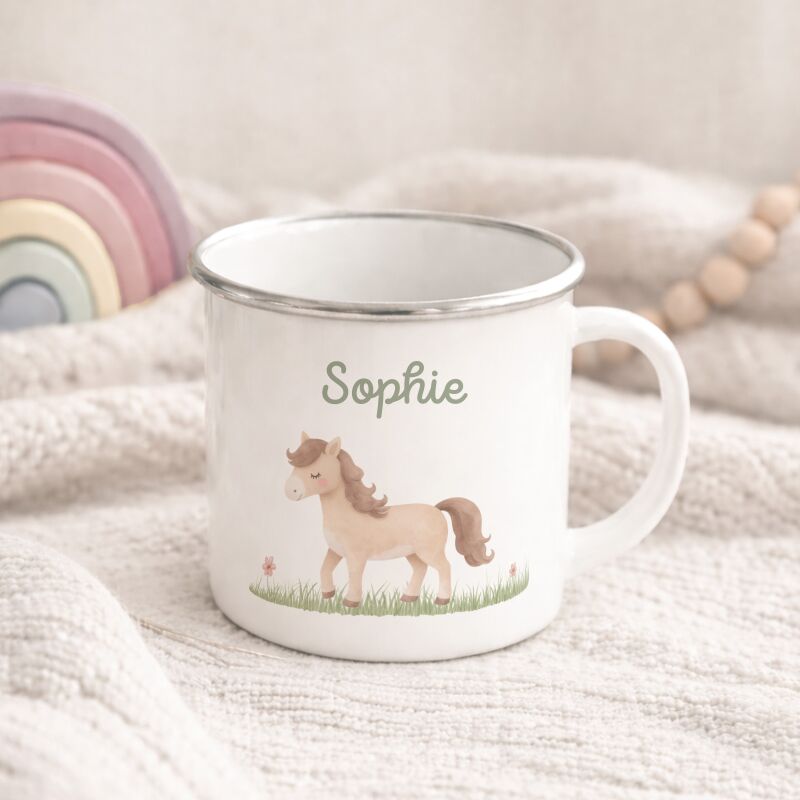 Emaille-Tasse „Pferd“ personalisiert Sublimation