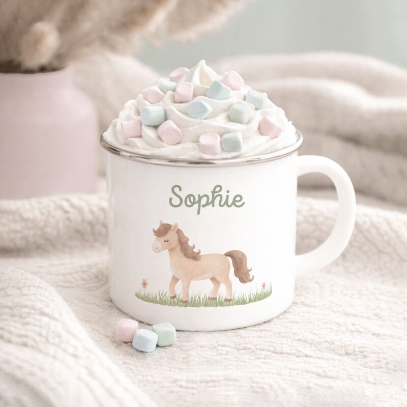 Emaille-Tasse „Pferd“ personalisiert Sublimation