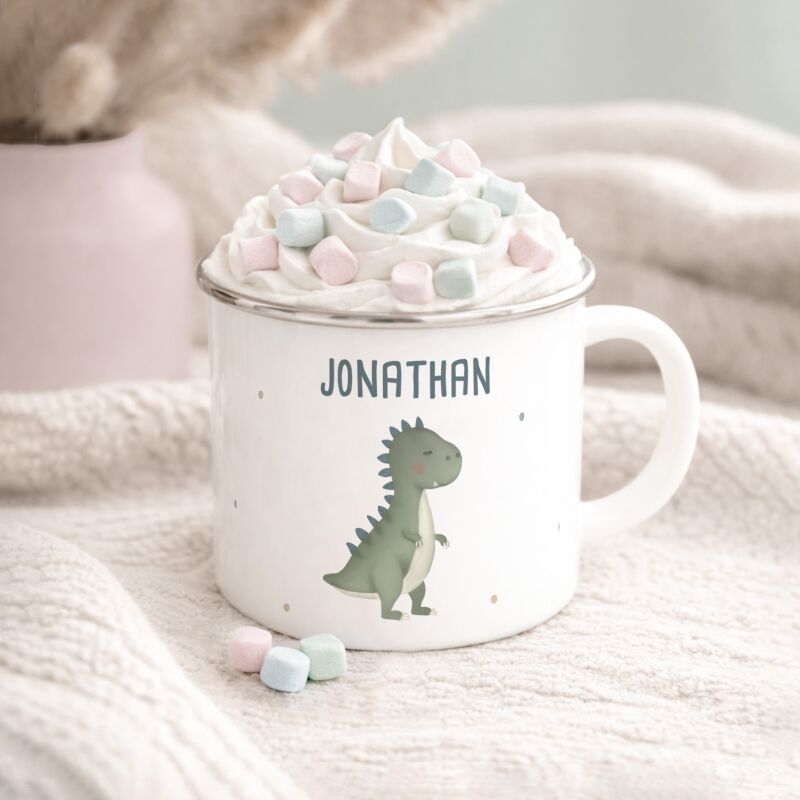 Emaille-Tasse „T-Rex“ personalisiert Sublimation