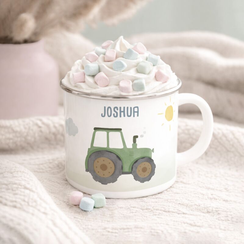 Emaille-Tasse „Traktor“ personalisiert Sublimation
