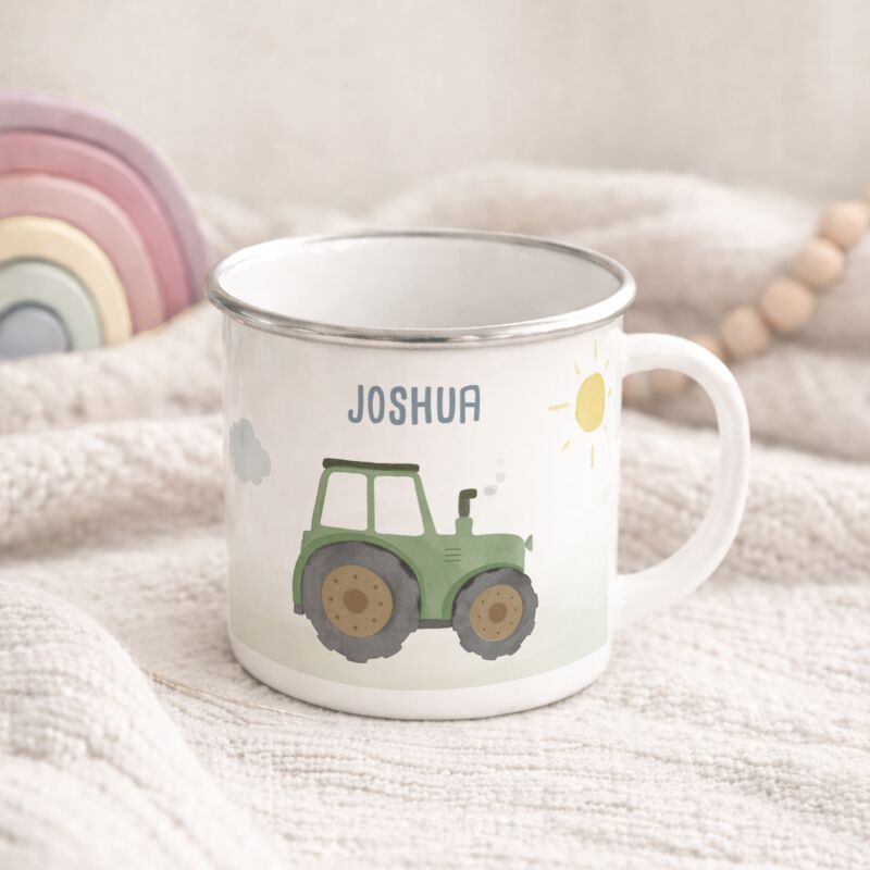 Emaille-Tasse „Traktor“ personalisiert Sublimation