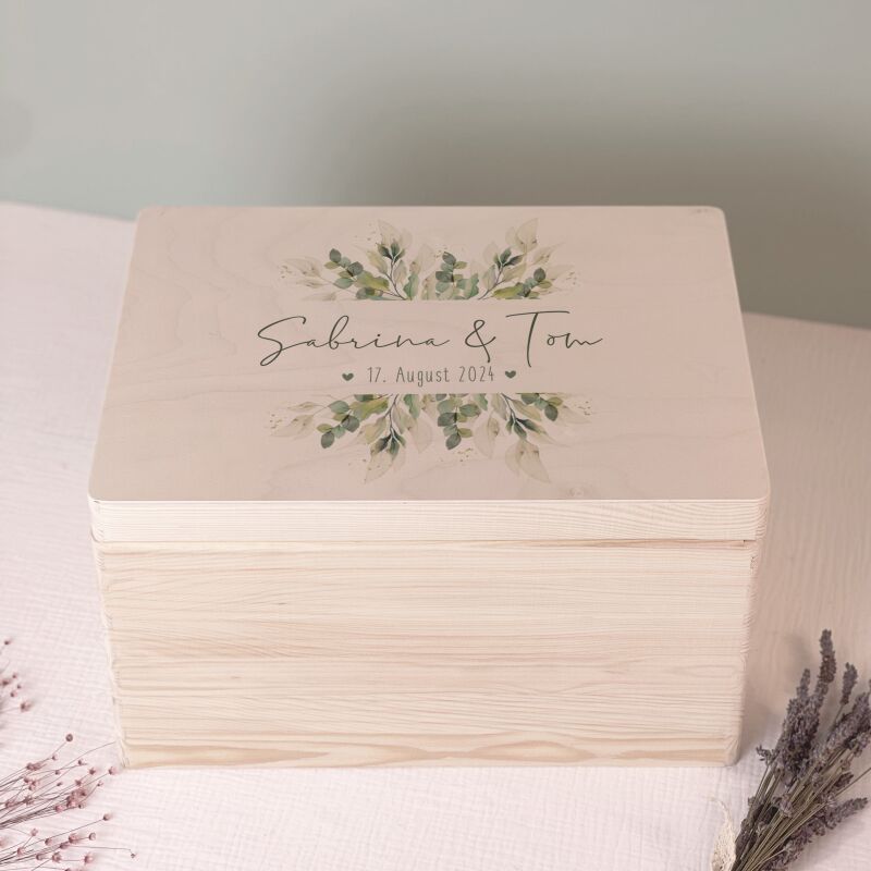 Personalisierte Erinnerungsbox zur Hochzeit Aquarell "Blätter"