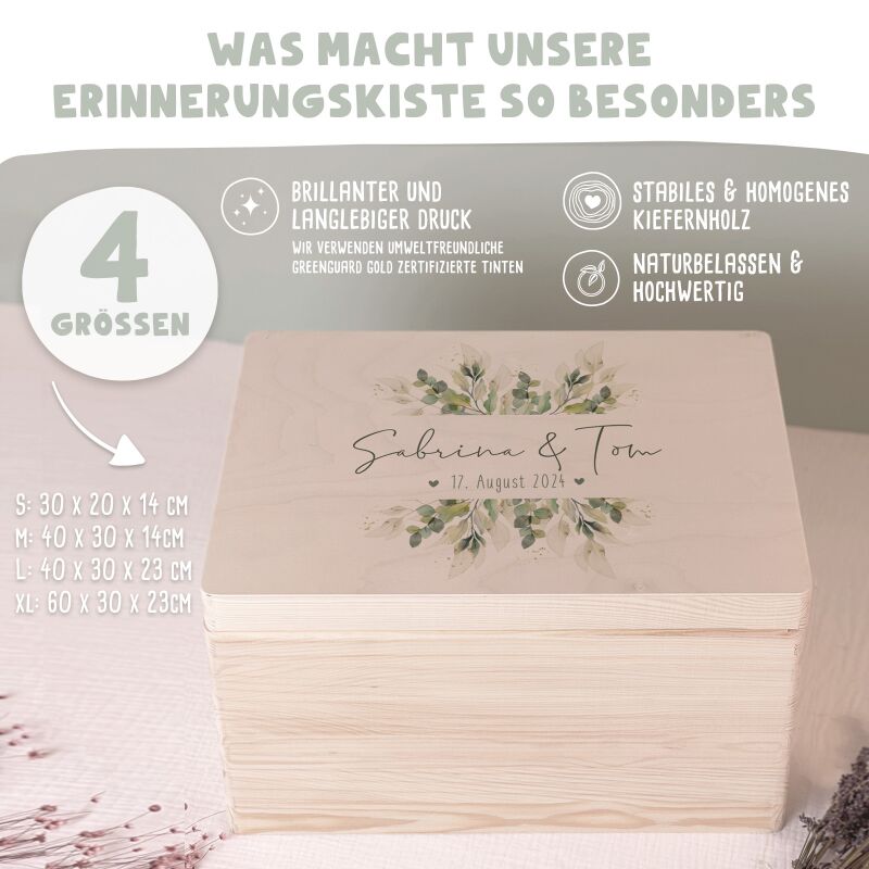Personalisierte Erinnerungsbox zur Hochzeit Aquarell "Blätter"