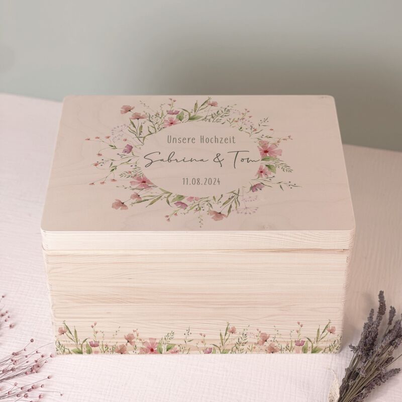 Personalisierte Erinnerungsbox zur Hochzeit Aquarell "Blumenkreis"