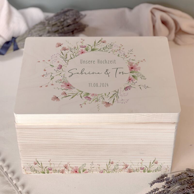 Personalisierte Erinnerungsbox zur Hochzeit Aquarell "Blumenkreis"