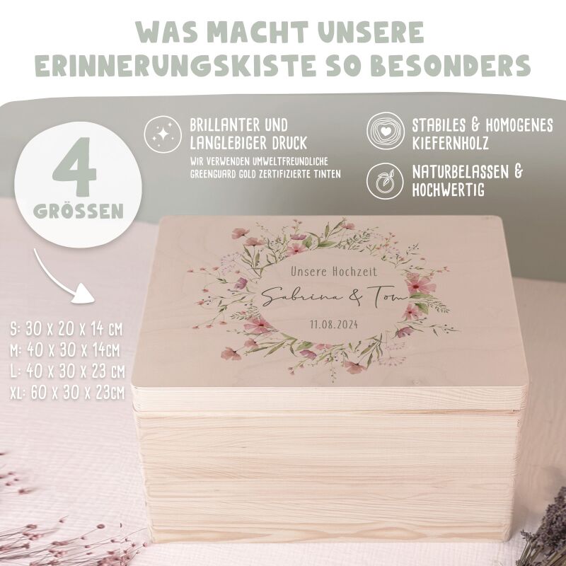 Personalisierte Erinnerungsbox zur Hochzeit Aquarell "Blumenkreis"
