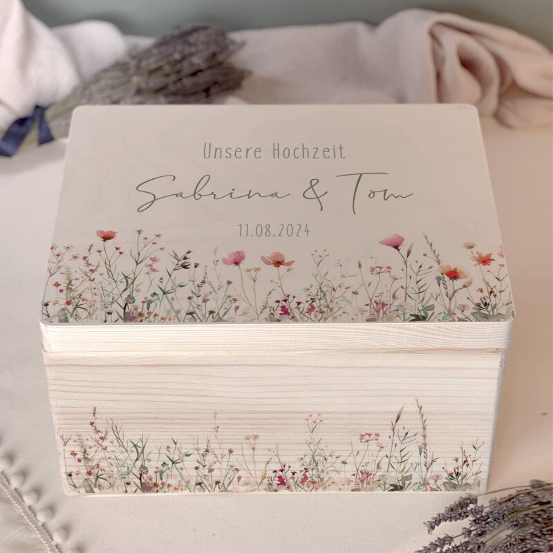 Personalisierte Erinnerungsbox zur Hochzeit Aquarell "Blumenwiese"