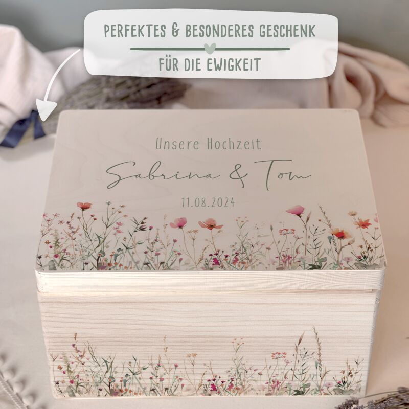 Personalisierte Erinnerungsbox zur Hochzeit Aquarell "Blumenwiese"