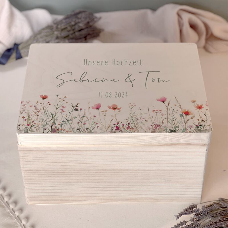 Personalisierte Erinnerungsbox zur Hochzeit Aquarell "Blumenwiese"