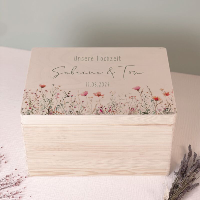 Personalisierte Erinnerungsbox zur Hochzeit Aquarell "Blumenwiese"