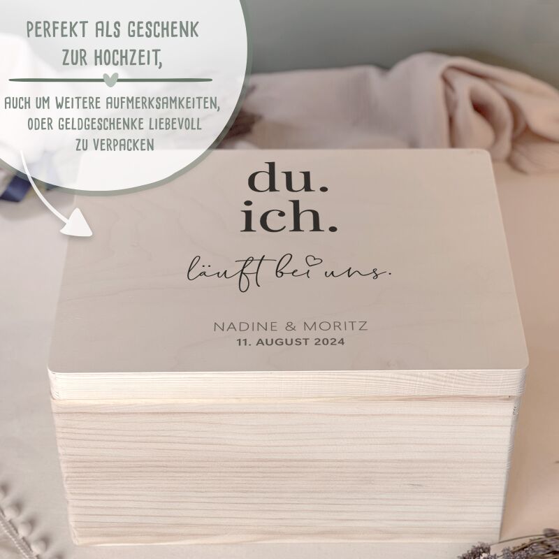 Personalisierte Erinnerungsbox zur Hochzeit Aquarell "läuft bei uns"