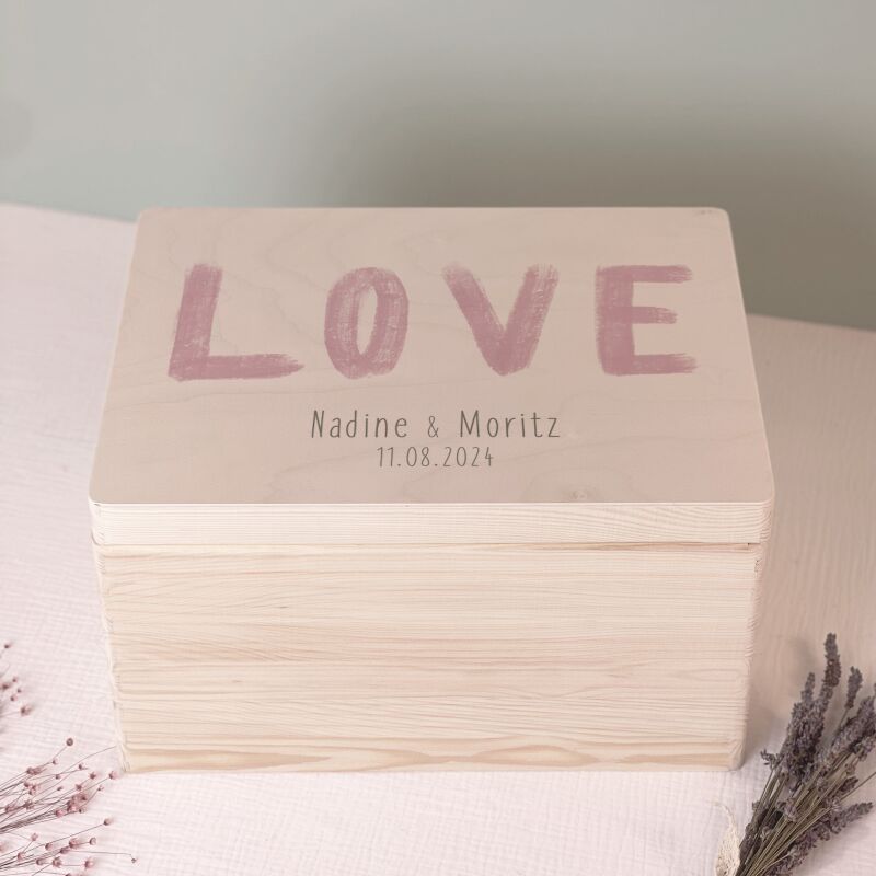 Personalisierte Erinnerungsbox zur Hochzeit Aquarell "LOVE Rosa"