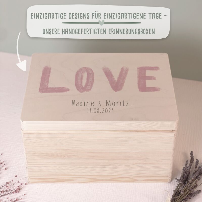 Personalisierte Erinnerungsbox zur Hochzeit Aquarell "LOVE Rosa"