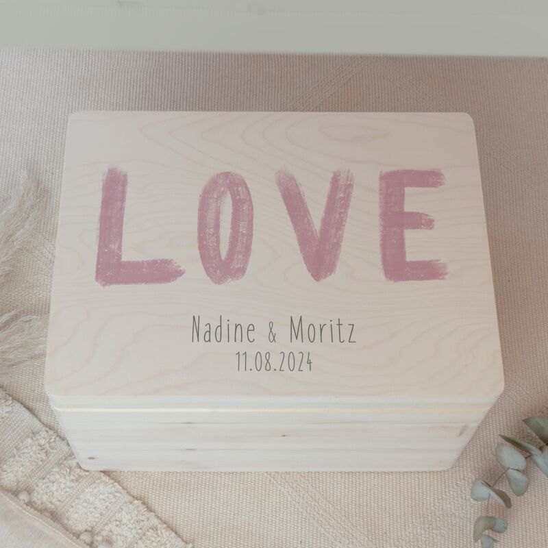 Personalisierte Erinnerungsbox zur Hochzeit Aquarell "LOVE Rosa"