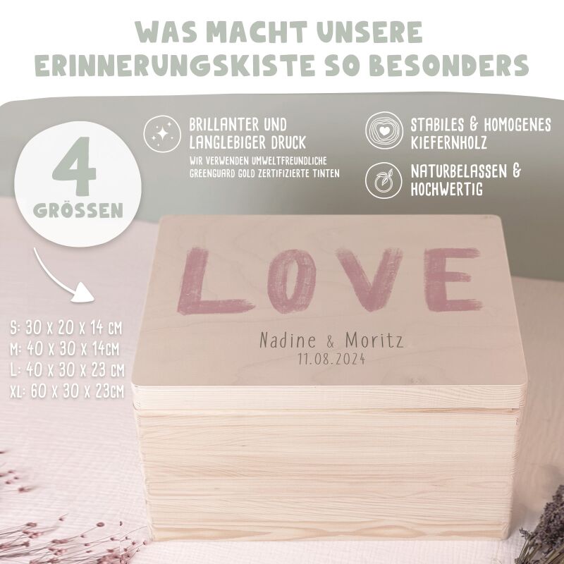 Personalisierte Erinnerungsbox zur Hochzeit Aquarell "LOVE Rosa"