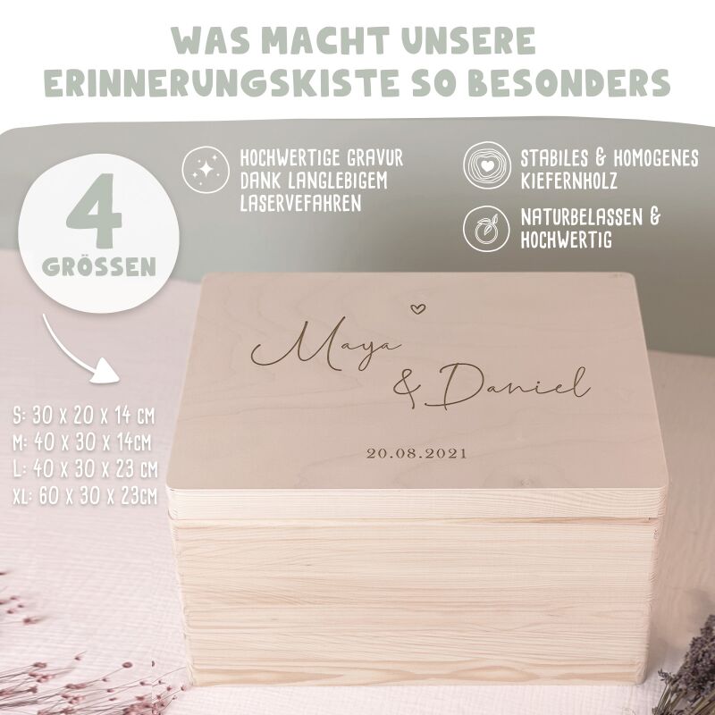 Erinnerungsbox zur Hochzeit „Herz“ personalisiert Gravur