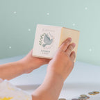Personalisierte Holzspardose Geschenk zur Kommunion "Taube im Kranz" Aquarell