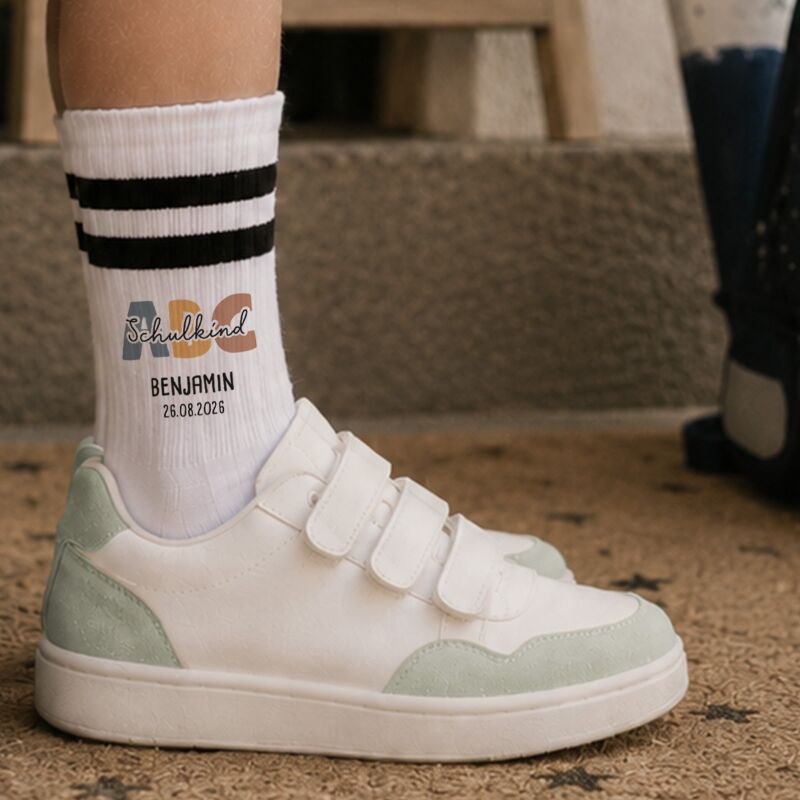 Socken für Kinder zur Einschulung „ABC Jungs“ personalisiert Sublimation