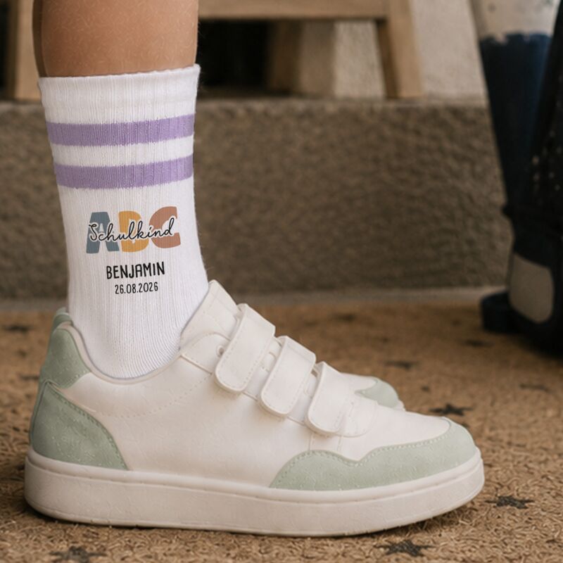 Socken für Kinder zur Einschulung „ABC Jungs“ personalisiert Sublimation