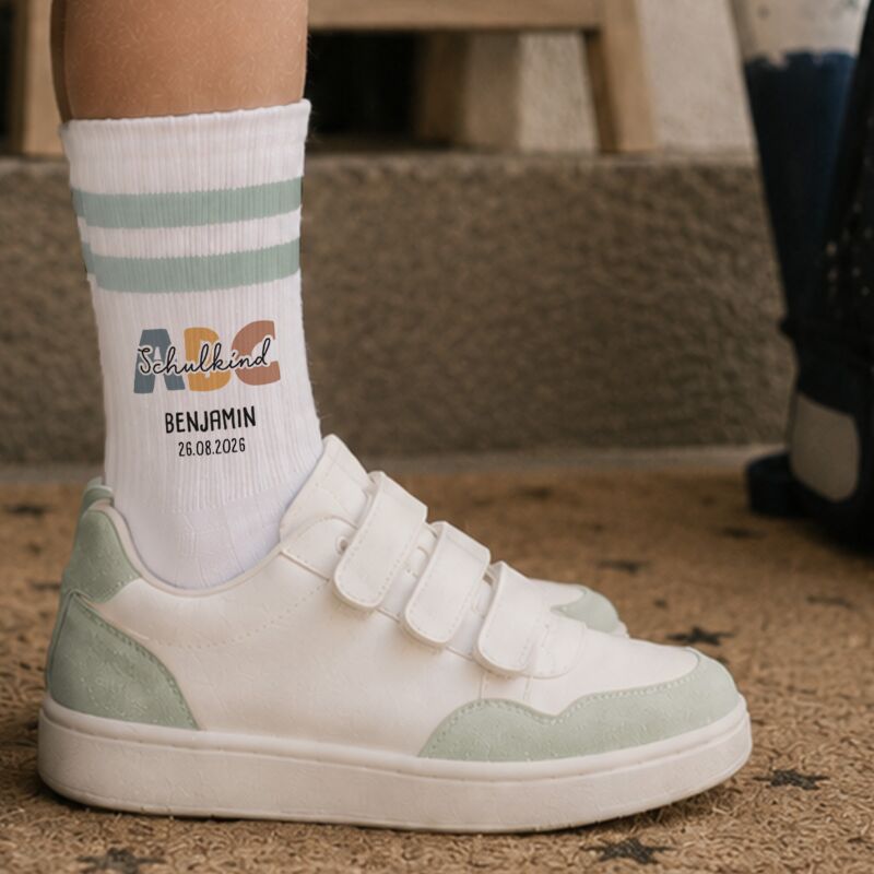 Socken für Kinder zur Einschulung „ABC Jungs“ personalisiert Sublimation