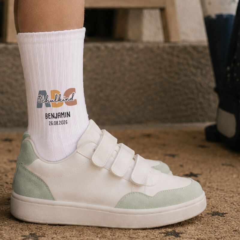 Socken für Kinder zur Einschulung „ABC Jungs“ personalisiert Sublimation