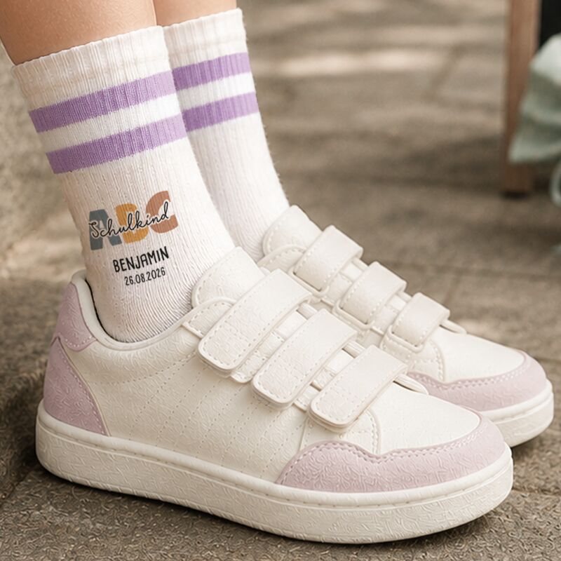 Socken für Kinder zur Einschulung „ABC Jungs“ personalisiert Sublimation