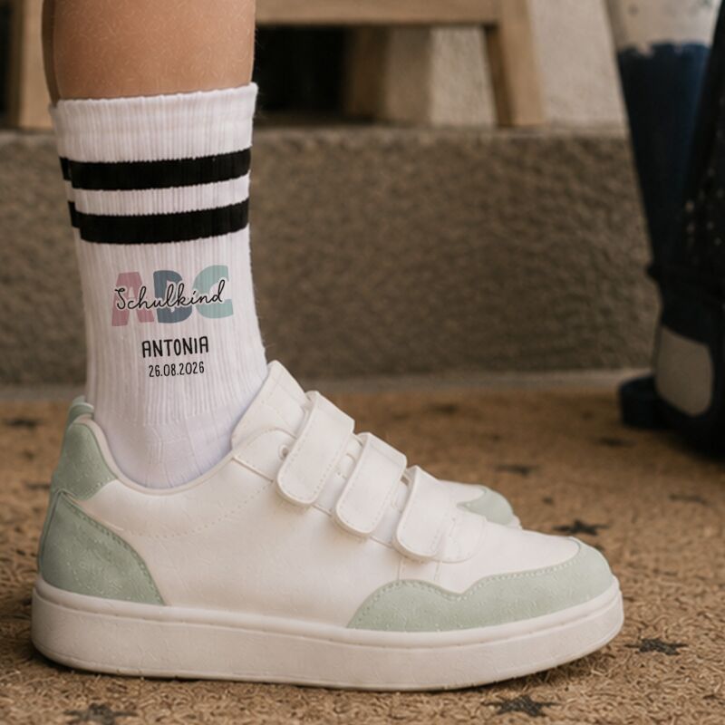 Socken für Kinder zur Einschulung „ABC Mädchen“ personalisiert Sublimation