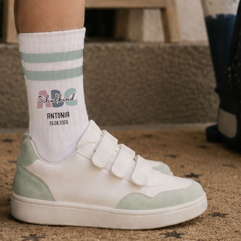 Socken für Kinder zur Einschulung „ABC Mädchen“ personalisiert Sublimation
