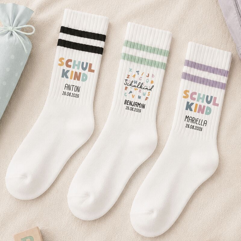 Socken für Kinder zur Einschulung „Löwe“ personalisiert Sublimation