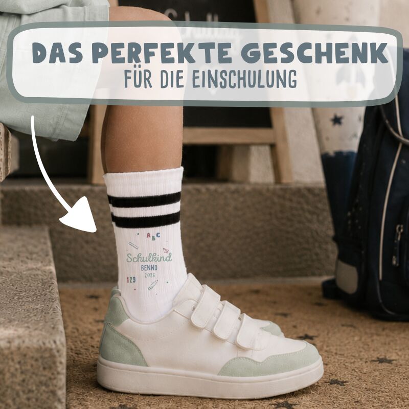 Socken für Kinder zur Einschulung „Löwe“ personalisiert Sublimation