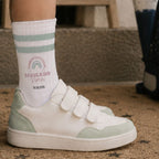 Socken für Kinder zur Einschulung „Regenbogen Rosa“ personalisiert Sublimation