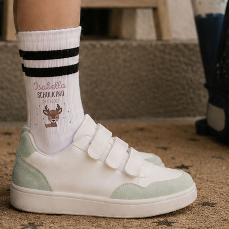 Socken für Kinder zur Einschulung „Reh“ personalisiert Sublimation