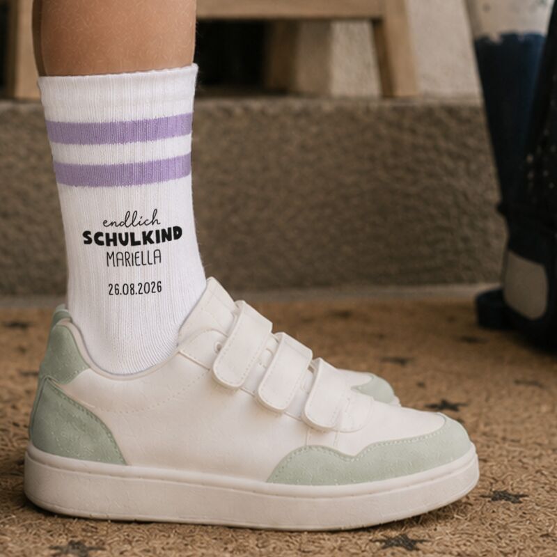 Socken für Kinder zur Einschulung „Schulkind Druckschrift“ personalisiert Sublimation