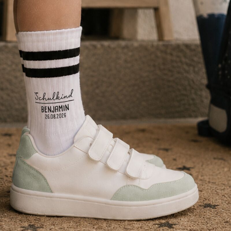 Socken für Kinder zur Einschulung „Schulkind Schreibschrift“ personalisiert Sublimation
