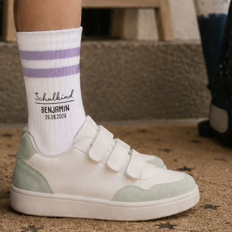 Socken für Kinder zur Einschulung „Schulkind Schreibschrift“ personalisiert Sublimation