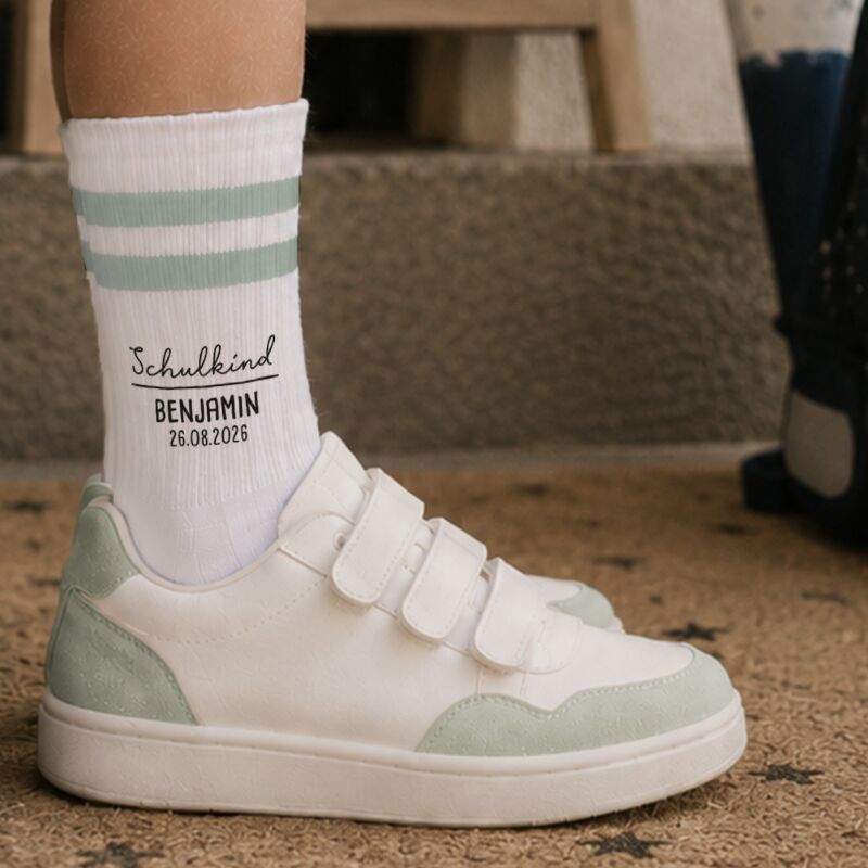 Socken für Kinder zur Einschulung „Schulkind Schreibschrift“ personalisiert Sublimation