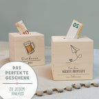 Personalisierte Spardose aus Holz mit Namen – verschiedene Motive Geschenk