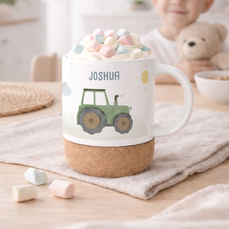 Personalisierte Tasse Korkboden "Traktor"